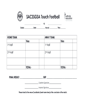 Touch Football Score Sheet Sacssgsa Cesa Catholic Edu  Form