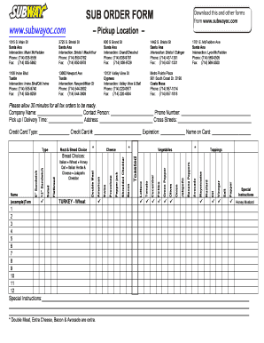 Subway Menu PDF  Form