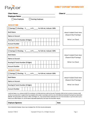 Paycor Direct Deposit Form