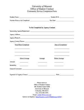 Community Service Completion Conduct  Form