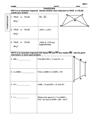 Rstv is an Isosceles Trapezoid Decide Whether Each Statement is True or False  Form