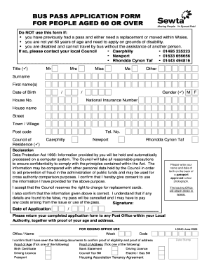 BUS PASS APPLICATION FORM for PEOPLE AGED 60 or over