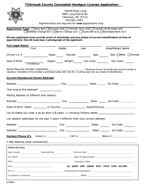 Tillamook County Concealed Handgun License Application Defensivefirearmsinstruction  Form