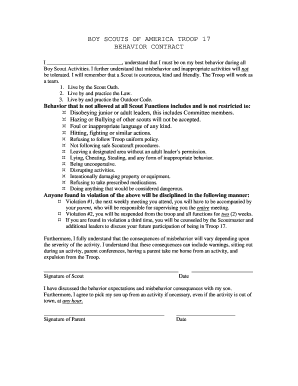 Boy Scout Behavior Contract  Form