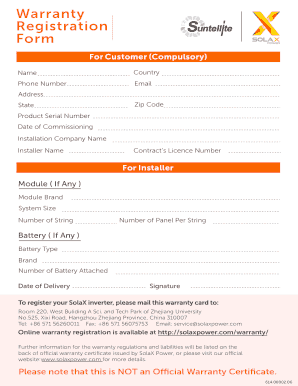 Solax Warranty Registration  Form