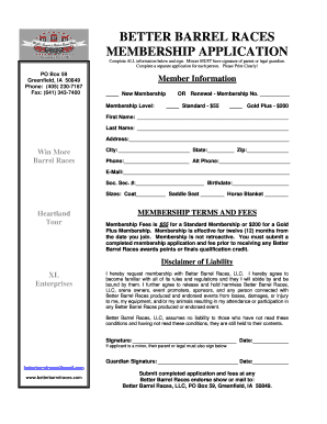 Better Barrel Races Membership Form