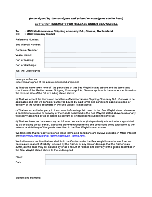 Sea Waybill Template  Form