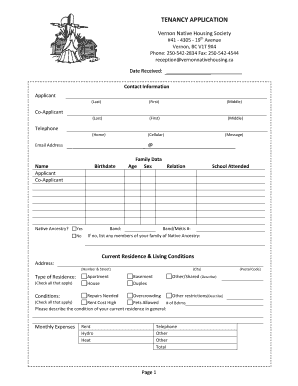 Vernon Native Housing Application  Form