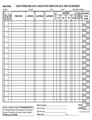 Wrestling Dual Meet Score Sheet  Form