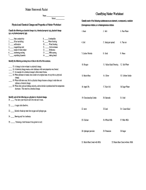 Matter Homework Packet PDF  Form