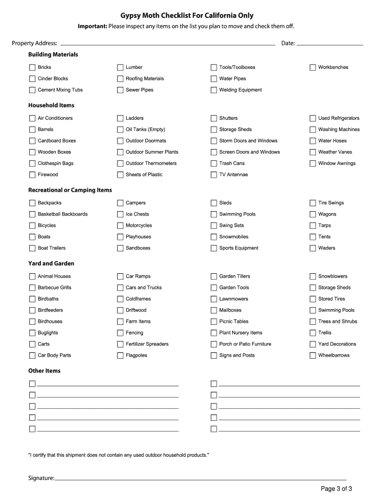 Get and Sign Gypsy Moth Checklist California  Form