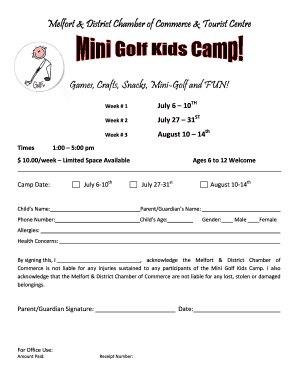 Mini Golf Kids Camp Registration Form