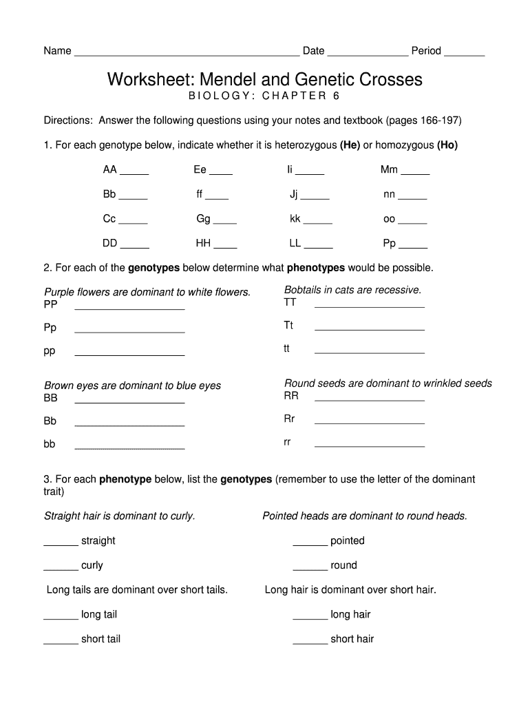 Genetic Crosses Worksheet PDF Answer Key  Form