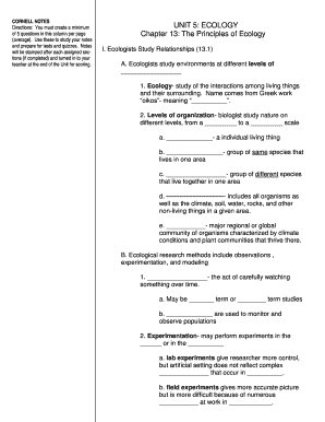 CORNELL NOTES UNIT 5 ECOLOGY Chapter 13 the Principles  Form