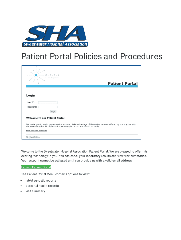 Sweetwater Hospital Patient Portal  Form