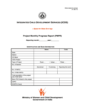 Icds Monthly Progress Report  Form