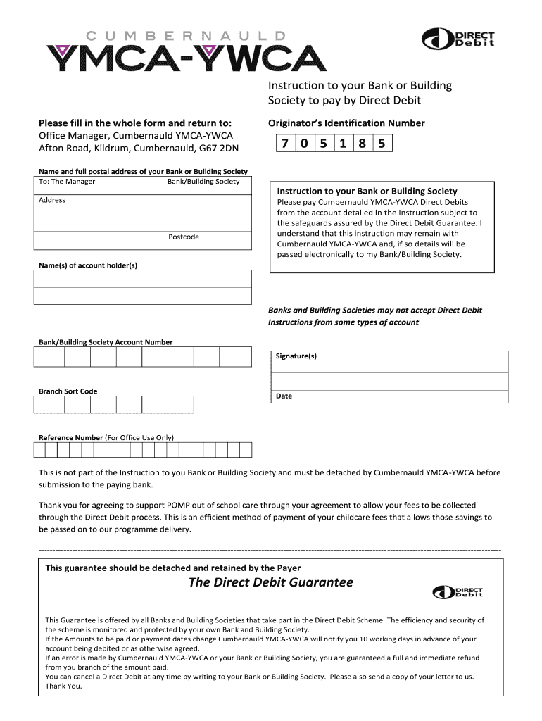 Y Direct Debt Mandate  Cumbernauld YMCA YWCA  Cumbernauldy Org  Form