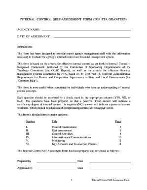 INTERNAL CONTROL SELF ASSESSMENT FORM for FTA GRANTEES