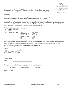 Request for Surgical Clearance for Bariatric Surgery Blossom  Form