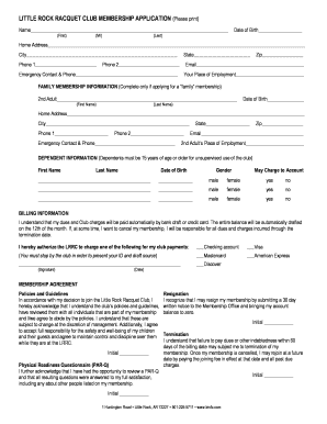 Little Rock Racquet Club Membership  Form