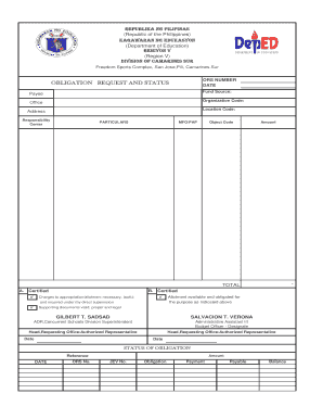 Obligation Request and Status Sample  Form