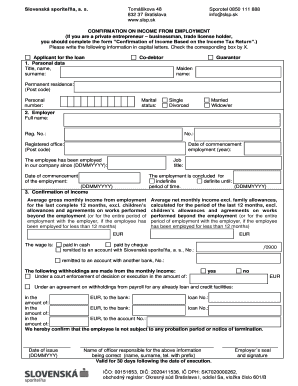 CONFIRMATION on INCOME from EMPLOYMENT If You Are a Slsp  Form