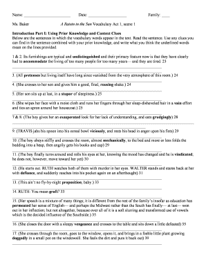 A Raisin in the Sun Act 1 Scene 1 PDF  Form