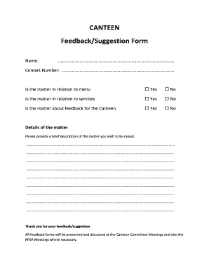 CANTEEN FeedbackSuggestion Form Riversideprimary Education Tas Edu