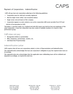 CAPS Does Not Pay Indemnification Letter CAPS Payroll  Form