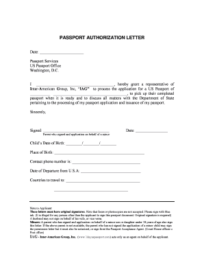 Authorization Letter for Passport for Child  Form