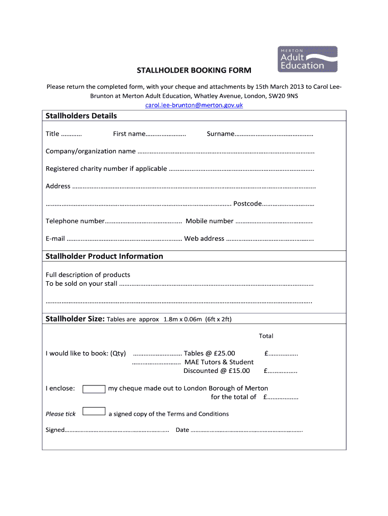 Stallholder Booking Form