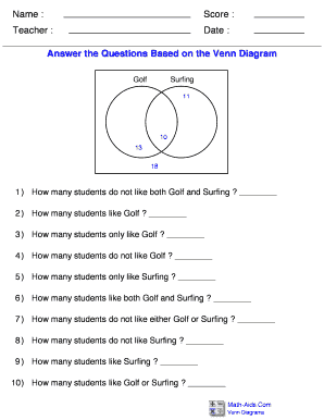 Answer the Questions Based on the Venn Diagram Answer Key  Form