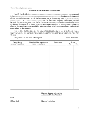 Essentiality Certificate  Form