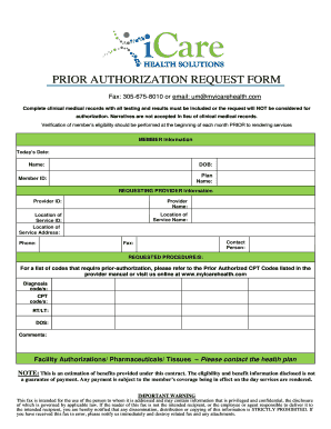 Icare Prior Authorization Form