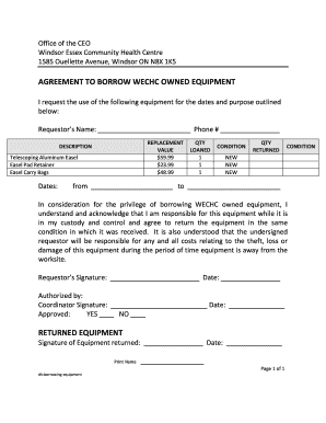 Agreement to Borrow Wechc Owned Equipment Returned Equipment  Form