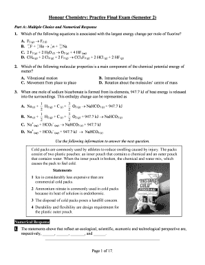 High School Chemistry Final Exam PDF  Form