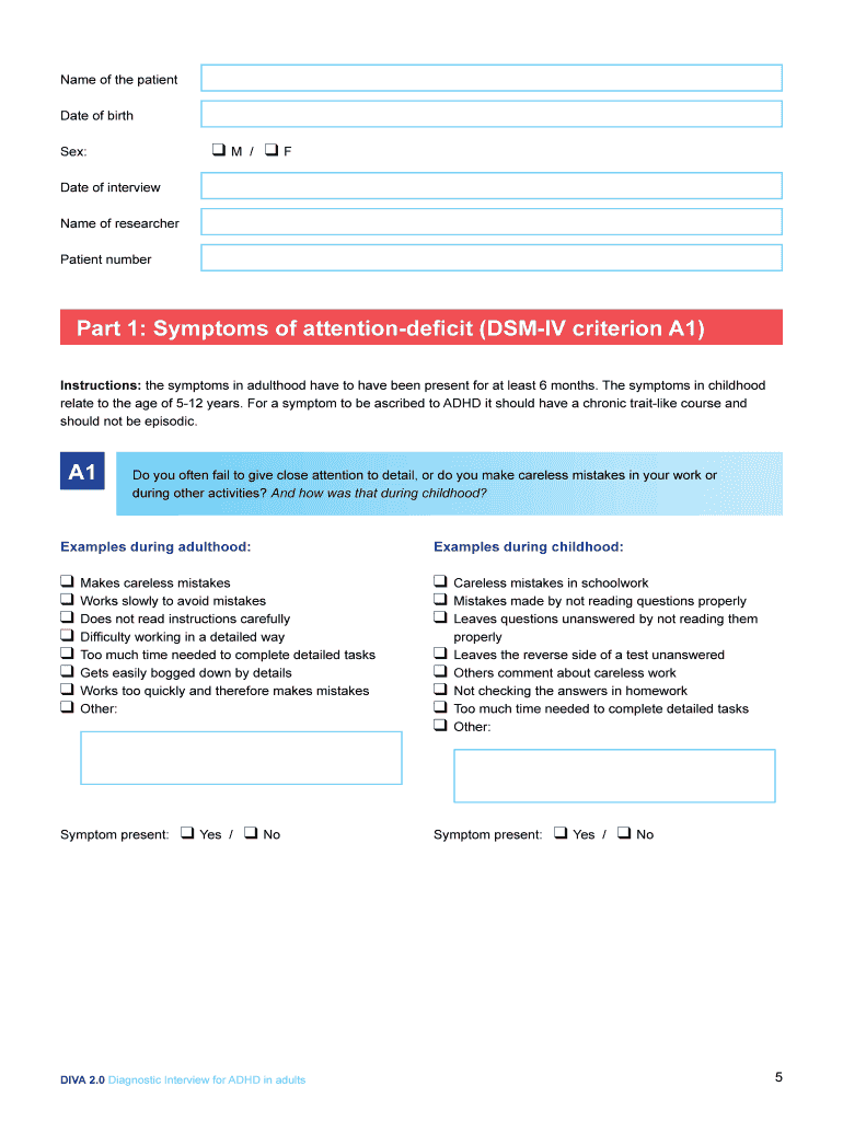 DIVA 2 0 ADHD Diagnostic Interview  Form