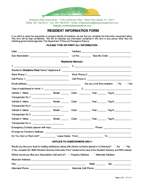 RESIDENT INFORMATION FORM Breakerswesthoacom