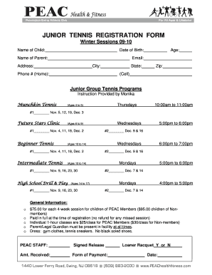 Tennis Registration Form Template