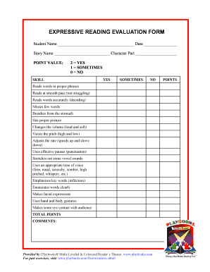 Reading Evaluation Form