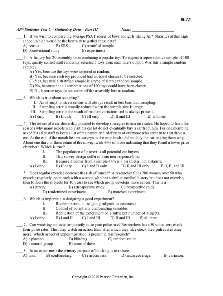 Ap Statistics Test B Data Analysis Part 1  Form