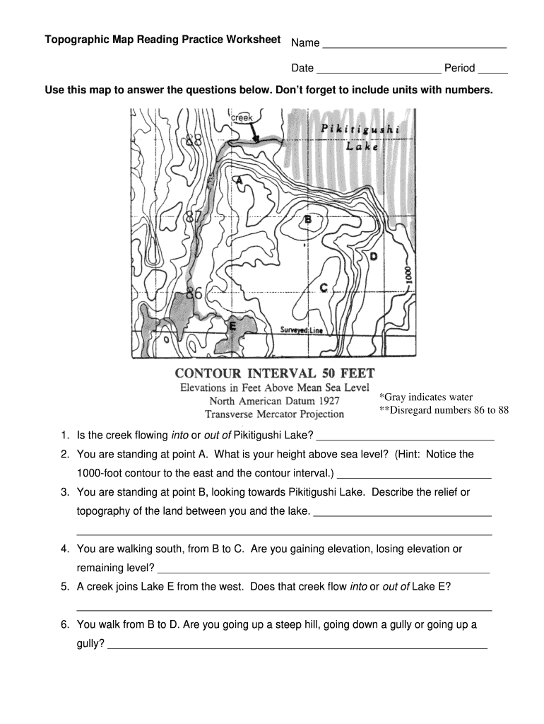 Topographic Map Worksheet Answer Key PDF  Form