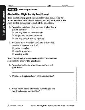 Gloria Who Might Be My Best Friend Comprehension Questions PDF  Form