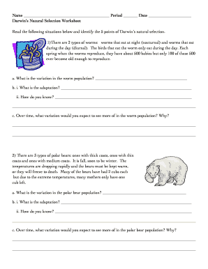 Natural Selection Worksheet PDF  Form