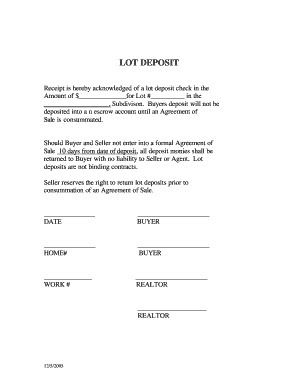 Lot Deposit Form Montgomery County PA Home Builder