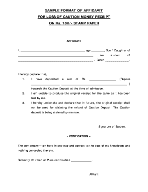 Affidavit for Receiving Money  Form