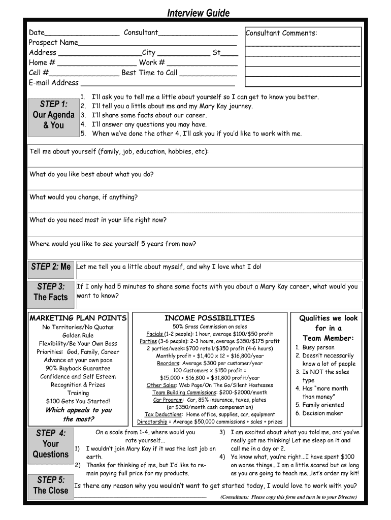 Mary Kay Interview Guide  Form