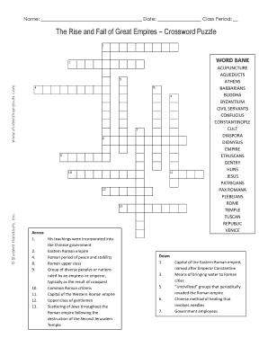The Rise and Fall of Great Empires Crossword Puzzle Answer Key  Form
