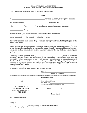 MSAA INTERSCHOLASTIC SPORTS PARENTAL PERMISSION Pp Franklin Academy  Form