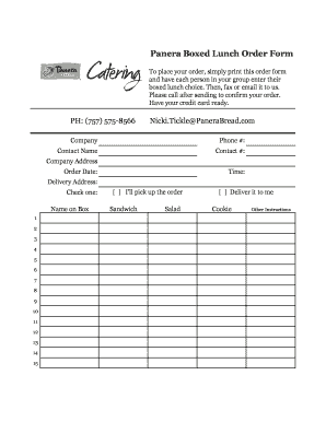 Panera Order Form